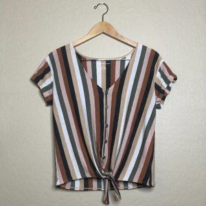 Tied Button-Up Vertical Stripe Top [AMERICAN EAGLE